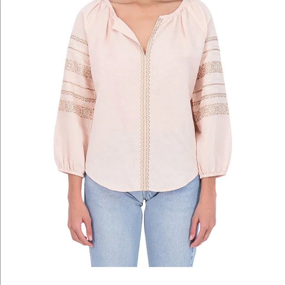 Roller Rabbit  Embroidered Top Peach,Large - Picture 2 of 6